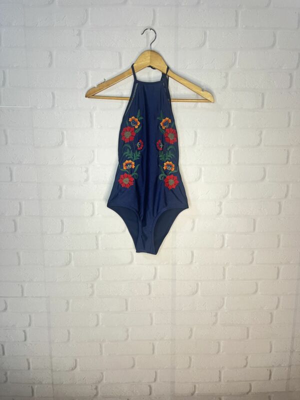 Body Feminino Azul Marinho Bordado - Bossa Nova - 82% POliamida 18% Elastano